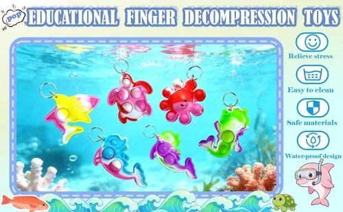 Miniatura 4 de Paquete de 30 llaveros a granel con diseño de animales marinos, pulpos, tiburones, tortugas, delfines, mini llavero pop amigo, recuerdos de fiesta