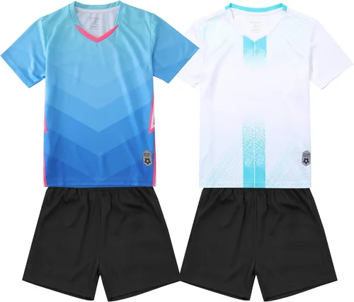 Paquete de 2 camisetas de fútbol y pantalones cortos para niño, de secado rápido, uniforme de entrenamiento de equipo deportivo