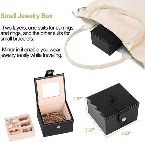 Miniatura 5 de Homde Joyero 2 en 1 enorme organizador estuche de piel sintética con estuche de viaje pequeño regalo para niñas o mujeres negro