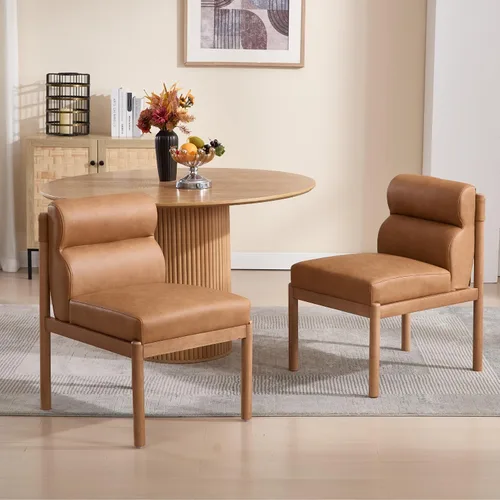 Miniatura 8 de CIMOTA Juego de 6 sillas de comedor tapizadas modernas, de piel sintética, sillas laterales sin brazos Boucle con respaldo curvo/patas de madera
