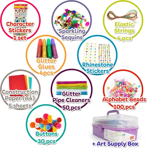 Miniatura 3 de Olly Kids Juego de suministros de artes y manualidades, caja de manualidades de regalo de más de 1000 piezas para niños: suministros de manualidades