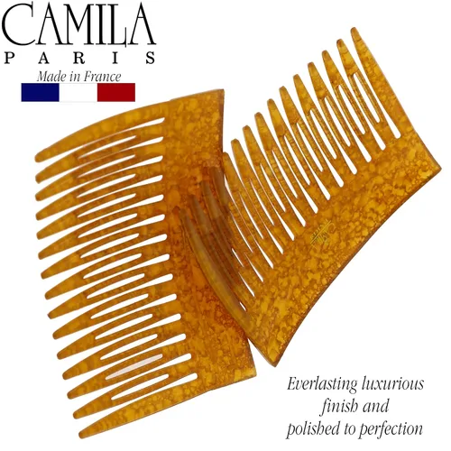 Miniatura 4 de Camila Paris CP3330 - Peine lateral francés de 3 pulgadas, color ámbar pequeño, peines de pelo con torsión francesa, pinzas de sujeción fuerte