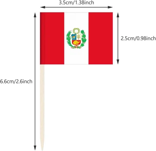 Miniatura 2 de Paquete de 100 banderas de Perú para palillos de dientes, palillos para cóctel, mini palitos decorativos para cupcakes, selecciones del país