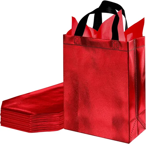 Miniatura 8 de BLEWINDZ 9 Piezas Bolsas de Regalo Medianas con Papel de Seda – Bolsas de Regalo Verdes Reutilizables Brillantes - Ideales como Bolsa de Golosinas