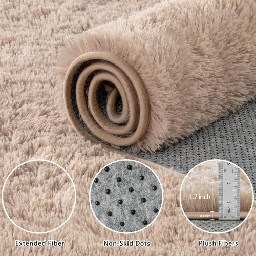 Miniatura 5 de Alfombra de área de 4 x 6 pies para sala de estar: ultra suave y esponjosa, alfombra de felpa grande antideslizante para interiores, alfombra Beige