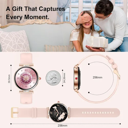 Miniatura 8 de Reloj inteligente para mujer, 1.19 pulgadas, pantalla táctil AMOLED, reloj de fitness (llamadas/notificaciones), 3 correas, monitor de frecuencia