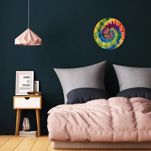Miniatura 3 de Reloj de pared redondo tribal étnico teñido anudado, silencioso, sin tictac, relojes decorativos de cuarzo a pilas, relojes de escritorio Teñido