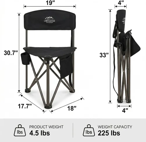 Miniatura 3 de Paquete de 2 taburetes plegables para acampar con respaldo y soporte para tazas, sillas ligeras y portátiles para exteriores, para adultos, asiento