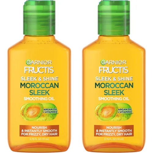 Garnier Fructis Sleek & Shine - Aceite Suavizante Marroquí Sleek para cabello encrespado y seco, aceite de argán, 3.75 Fl Oz, 2 unidades (el