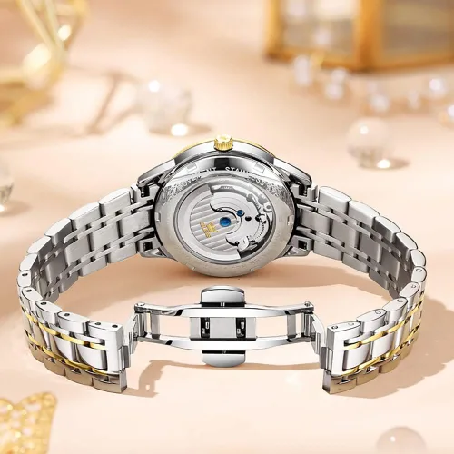 Miniatura 5 de OLEVS Relojes automáticos de diamante Tourbillon para mujer, de cuerda automática, de moda, de acero inoxidable, fase lunar, impermeable, luminoso