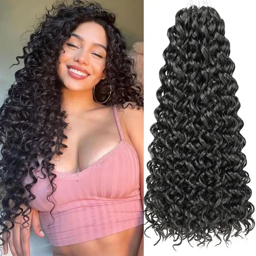 Unionbeauty - Paquete de 8 mechones rizados con ganchillo GoGo, rizos de agua, extensiones de cabello sintético ondulado con ganchillo de 18 1b#