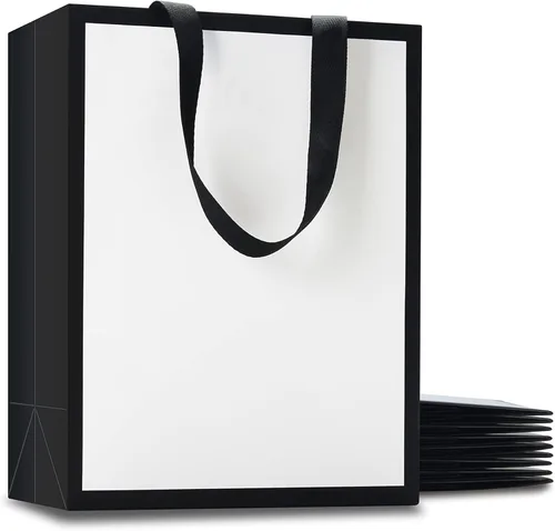 Miniatura 32 de Bolsas de regalo blancas con asas, 10 bolsas pequeñas de papel blanco de 5.25 x 3.75 x 8 pulgadas con asas de cinta, bolsa de compras de papel kraft