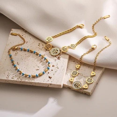 Miniatura 3 de cmoonry Pulseras de acero inoxidable 316L chapadas en oro de 18 quilates para mujer