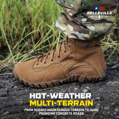 Miniatura 7 de Belleville Khyber TR550 8" Combat Boots for Men - Lightweight Hot Weather Multi-Terrain Army OCP ACU Coyote Brown Leather and Nylon with Vibram