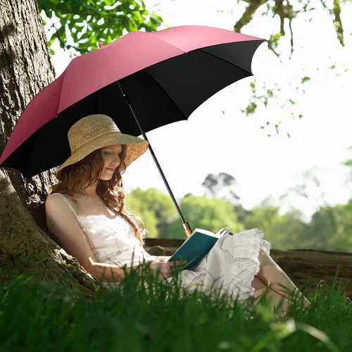 Miniatura 5 de Paraguas grande con mango de madera para lluvia, paraguas de golf abierto automático, resistente al viento, 54 pulgadas, elegante paraguas