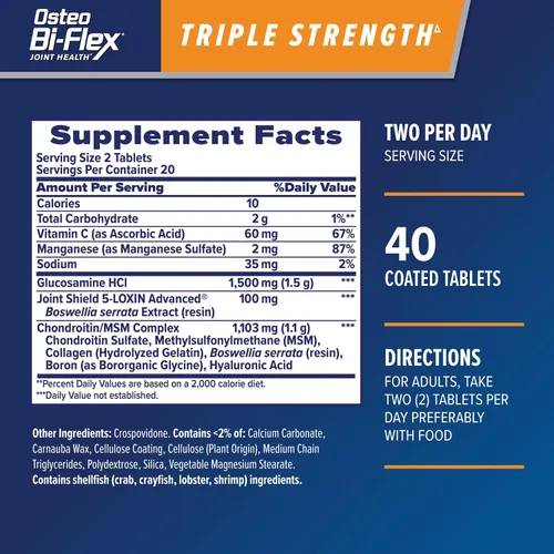 Miniatura 2 de Osteo Bi-Flex Triple Fuerza(5), Glucosamina Condroitina con Vitamina C - Suplemento para la Salud de las Articulaciones, Tabletas Recubiertas, 40