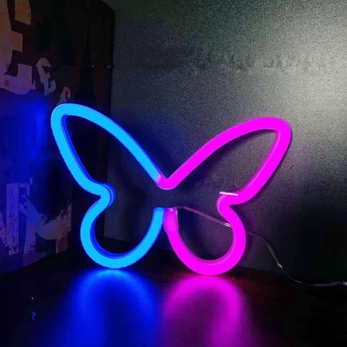 Miniatura 2 de TTY Letreros LED de mariposa de neón, luz LED de noche, bonita decoración de pared de habitación, funciona con pilas o USB, arte decorativo, Púrpura