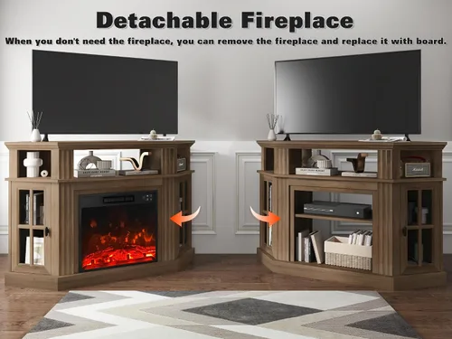 Miniatura 3 de YESHOMY Soporte esquinero para TV con chimenea para televisores de hasta 55" con gabinetes de almacenamiento, centro de entretenimiento, consola
