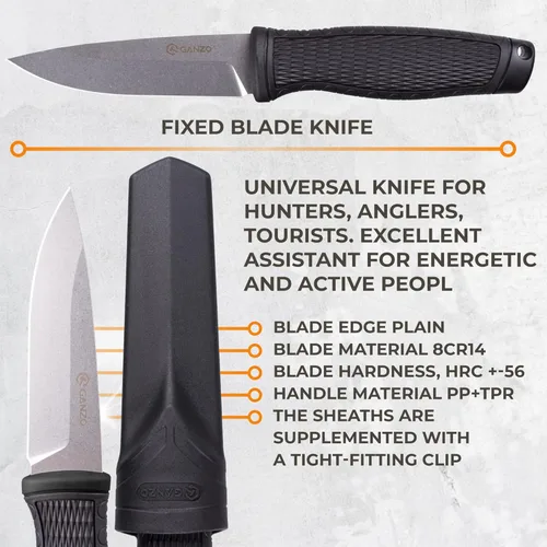 Miniatura 5 de Ganzo G806-BK Cuchillo de hoja fija 8CR14 Hoja de acero inoxidable Mango ergonómico antideslizante Camping Caza Pesca al aire libre EDC Cuchillo