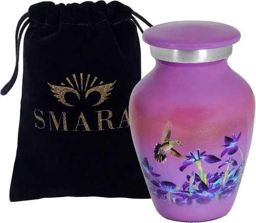 Miniatura 8 de SMARA Pequeña urna de cremación de recuerdo con funda de terciopelo Elige entre colores únicos Encantadora ficha de metal para cenizas humanas