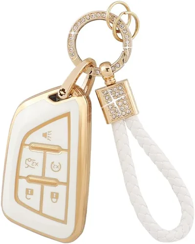 Miniatura 8 de PIFOOG Cubierta de llavero de TPU Llavero Bling Blanco Borde Oro Grande