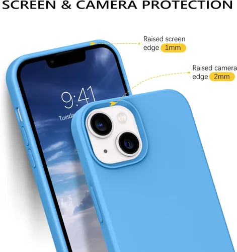 Miniatura 8 de DOMAVER Funda para iPhone 13, funda de teléfono para iPhone 13, silicona líquida, gel suave, forro de microfibra, funda protectora a prueba de Azul
