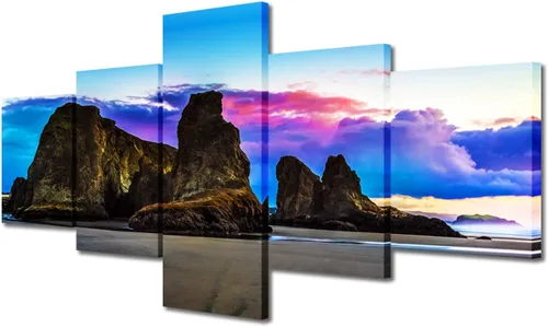 Miniatura 29 de TUMOVO Lienzo decorativo para pared de sala de estar, 5 paneles de naturaleza, Alaska, Estados Unidos, autopista alrededor de montañas, paisaje