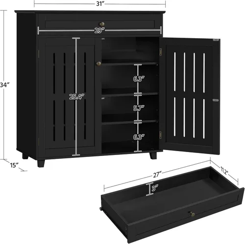 Miniatura 3 de Yaheetech Gabinete de barra de café, gabinete de baño con 1 cajón y estante ajustable, gabinete de almacenamiento de bufé de cocina para oficina