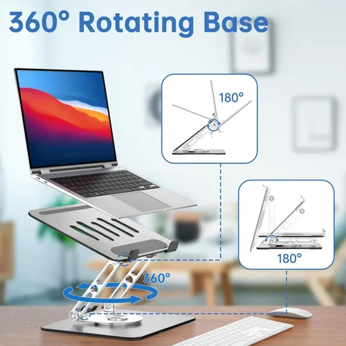 Miniatura 6 de Soporte para Laptop de Escritorio Ajustable Soporte para Computadora con Base Giratoria de 360° Soporte Elevador Ergonómico para Laptop