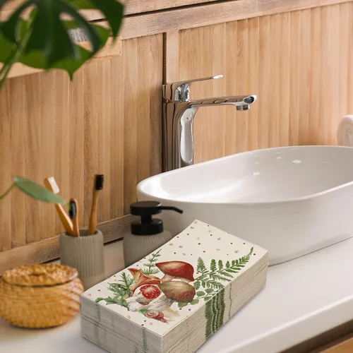 Miniatura 6 de AnyDesign Paquete de 100 servilletas de hongos para invitados con puntos y hojas de hongo, servilletas de papel desechables en acuarela, toalla