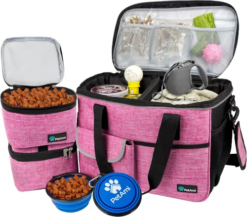 Miniatura 15 de PetAmi Bolsa de viaje para perros, organizador de bolsas de viaje para mascotas, bolsa de viaje de comida para perros con contenedor de comida