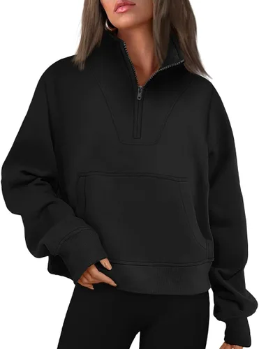 Miniatura 2 de Trendy Queen Sudaderas con media cremallera para mujer, sudaderas de forro polar de gran tamaño, sudaderas con capucha para adolescentes y niñas