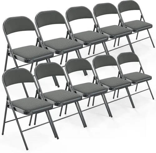 Miniatura 18 de Bonnlo Silla plegable, sillas plegables acolchadas de tela con cojín, respaldo y marco de acero para interiores y exteriores, comedor, oficina, Negro