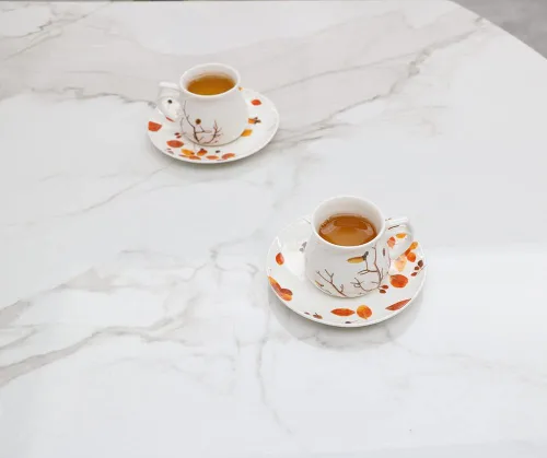 Miniatura 6 de GuangYang Juego de 6 tazas y platillos de café expreso de 2.5 onzas, diseño de otoño