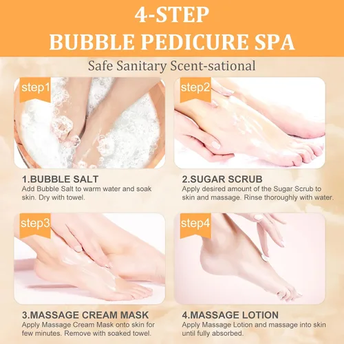 Miniatura 6 de Juego de spa de pedicura para pies, kit de pedicura para el hogar con sal de baño, loción hidratante de crema exfoliante para pies, cuidado de pies