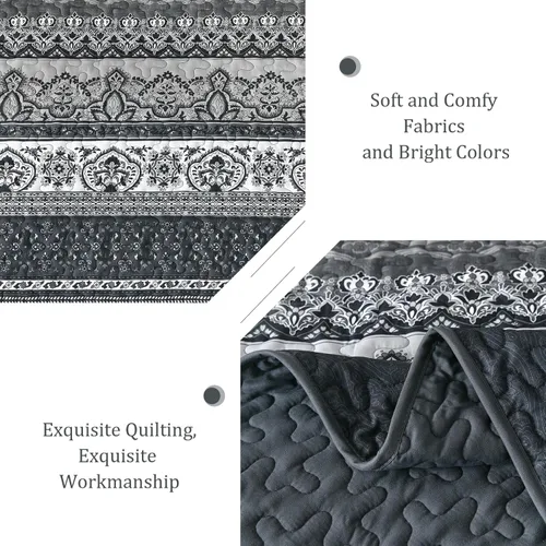 Miniatura 4 de WONGS BEDDING Juego de edredón bohemio tamaño Queen, juego de ropa de cama bohemio negro, colcha ligera para decoración de cama para todas