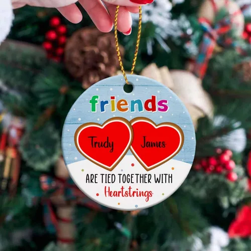 Miniatura 5 de Adornos de cerámica personalizados para los mejores amigos están atados con cuerdas de corazón, adorno personalizado de 2 amigos, adorno de buenos