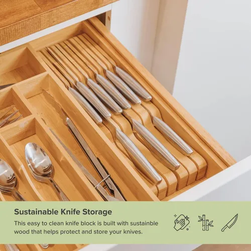 Miniatura 4 de KitchenEdge Organizador de Soporte de Bloque de Cuchillos de Cocina de Bambú - Sostiene 5 Cuchillos Largos + 6 Cortos (No Incluidos), Se Adapta a