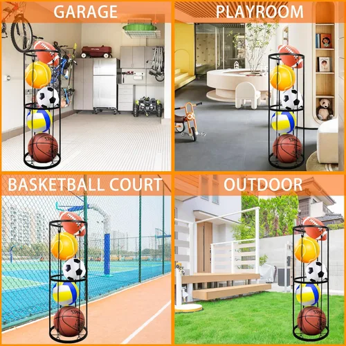 Miniatura 6 de Estante de almacenamiento para pelotas de garaje, soporte de baloncesto montado en la pared, estante vertical para pelotas de fútbol, voleibol