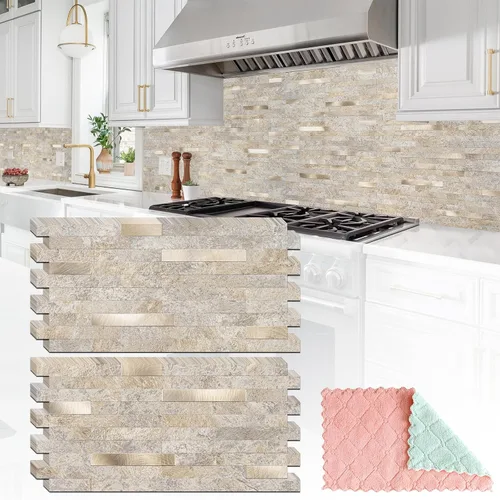 Miniatura 8 de StyloVue 20 hojas para despegar y pegar para cocina, mármol blanco con aspecto de metal plateado que se pega en azulejos para mejorar tu cocina