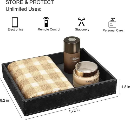 Miniatura 2 de SITHON Bandeja organizadora de escritorio, bandeja de cuero sintético, bandeja para mesita de noche, mesita de noche, caja de monedas, organizador