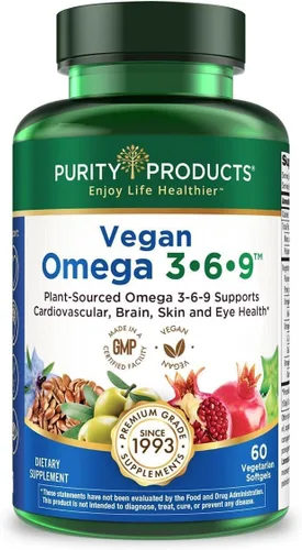 Purity Products Omega 3-6-9 Fórmula Vegana y Vegetariana - Complejo de Ácidos Grasos Esenciales “5 en 1” - Ácidos Grasos Esenciales Omega 3 6 9