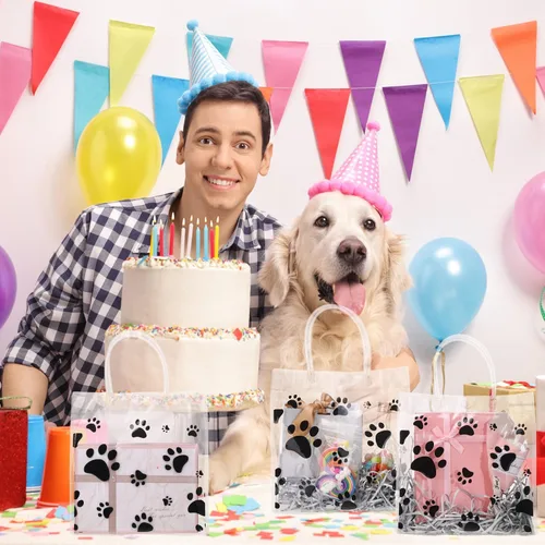 Miniatura 7 de Teling Paquete de 20 bolsas de regalo de PVC transparente con asa de perro con asa, bolsas de plástico reutilizables transparentes para cachorros