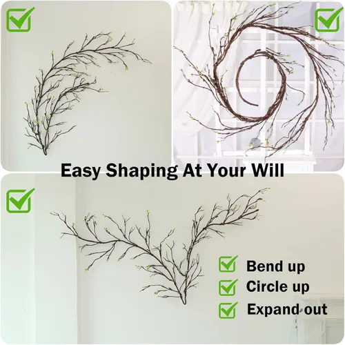 Miniatura 2 de Ramas de árbol de flores artificiales grandes y flexibles de 118 pulgadas, ramitas de cerezo, tronco de madera de hiedra, plantas colgantes falsas