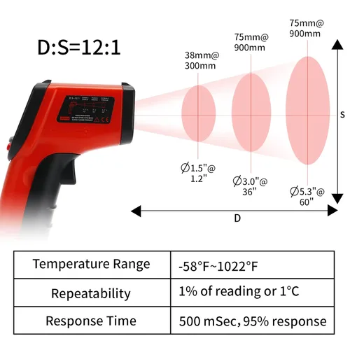 Miniatura 4 de MEASUREMAN Termómetro infrarrojo (no para humanos), pistola de temperatura de tamaño estándar, termómetro láser digital sin contacto, 58℉~752℉(-58.0
