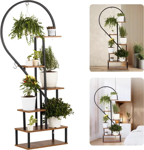 Miniatura 9 de IDZO - Estantería de metal en forma de media luna para plantas, estantes múltiples para interiores, marrón oscuro, ideal para la decoración