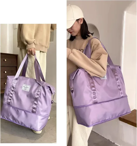 Miniatura 7 de Bolsa de viaje de gran capacidad, bolsa de lona expandible, resistente al agua, plegable, con compartimentos húmedossecos, bolsa de viaje de gran