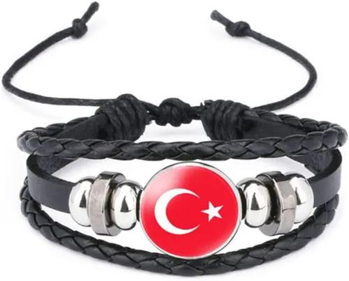 Miniatura 32 de vmcoatdu Mundial Muchas Banderas Nacionales Brazalete Retro de Aleación de Cuero para Pulsera de Cuerda Trenzada de Bandera Nacional