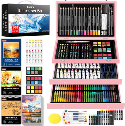 Miniatura 11 de iBayam Juego de Arte para Niños, Adolescentes, Niñas, Niños, Adultos, Caja de Regalo Deluxe de 195 Piezas con 3 Libretas de Dibujo, Lienzo A4, Kits