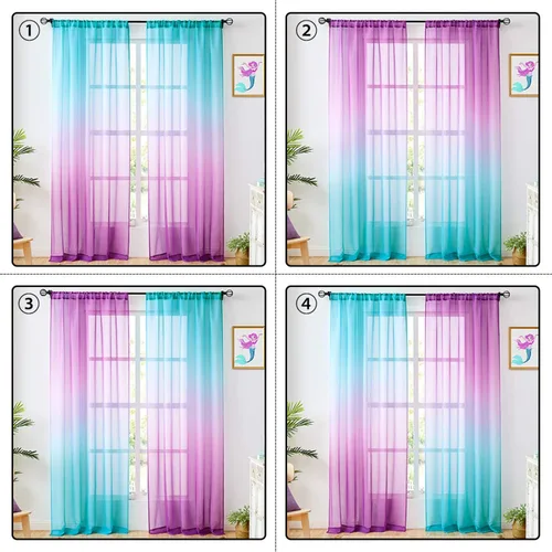 Miniatura 2 de July Joy Cortinas Transparentes de Lino Sintético Ombré Azul y Morado de 2 Tonos Reversibles con Bolsillo para Barra para Dormitorio de Niñas